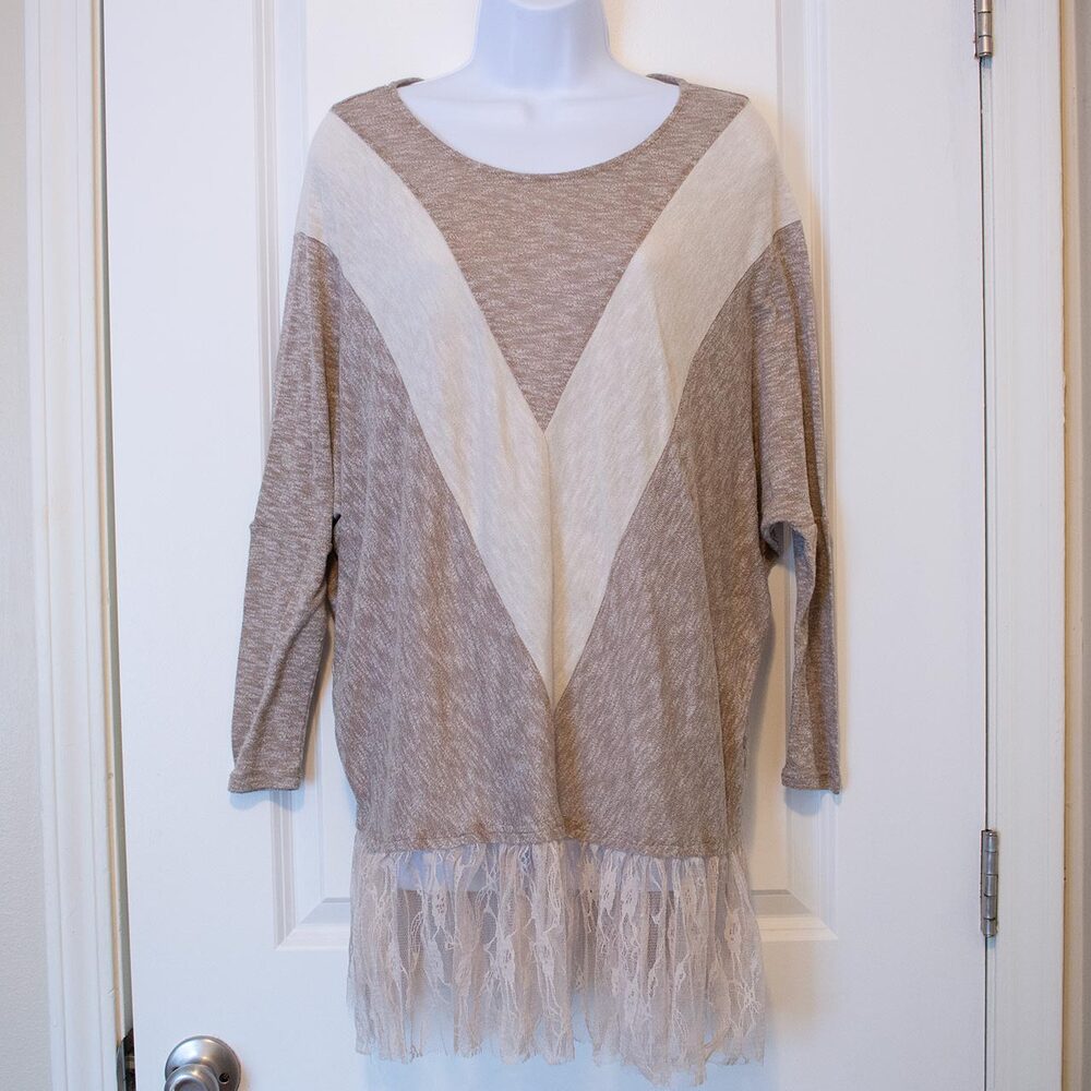 lace lagenlook oversized coastal cowgirl boho arrow variegated sweater L a'reve